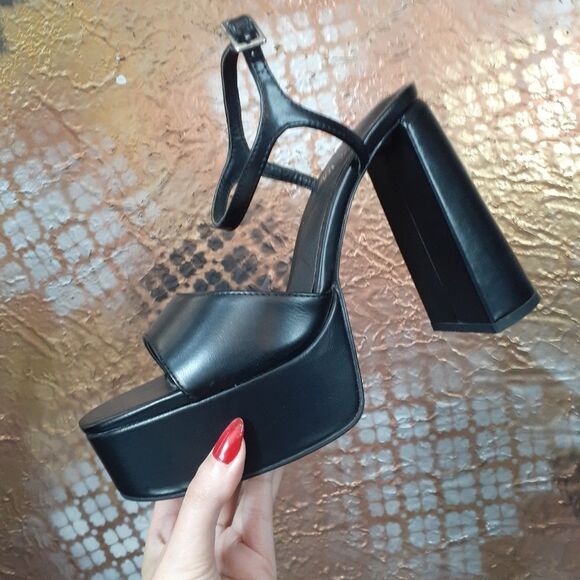Zara Black Faux Leather Platform Heel Sandals - Picture 4 of 14